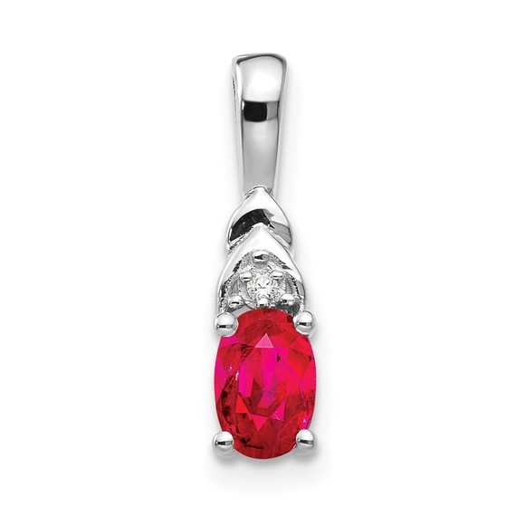 14k White Gold Red Ruby (July Birthstone) and Diamond...